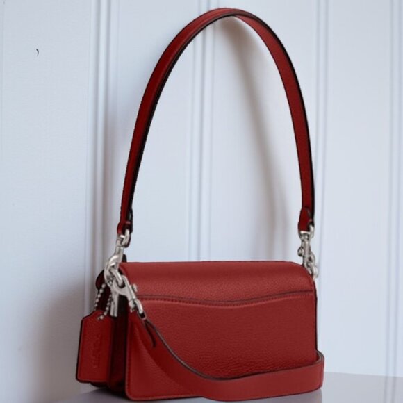 NEW! Coach Red Pebbled Leather Tabby 20 - Picture 2 of 6